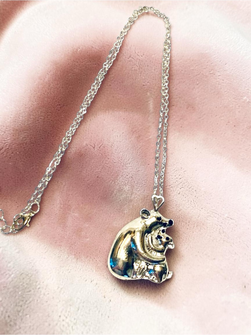 Silver Mother and Cub Bear Pendant Necklace - Handmade - Picture 4 of 5